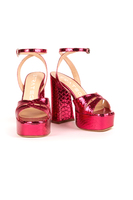 Hot Pink Metallic Snakeskin Printed Leather Platform Sandals  image