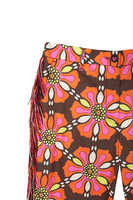 Chocolate brown kaleidoscope floral trousers with fringes  image