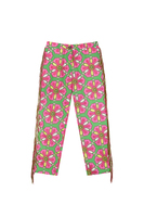 Emerald green and fuchsia kaleidoscope floral trousers with fringes  image