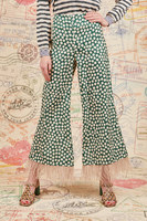 Forest green polka dot trousers with feathers  image