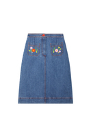 Denim Pencil Skirt with Floral Embroidery image