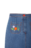 Denim Pencil Skirt with Floral Embroidery image