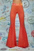 Papaya Orange Floral Lace Flared Trousers image