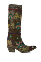 Olive green geometric embroidered boots image