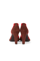 Chocolate brown and berry red suede pumps image