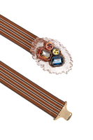 Brown striped bejewelled buckle belt image
