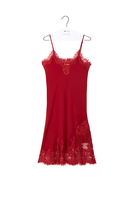 Garnet silk slip dress with lace trim image