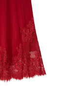 Garnet silk slip dress with lace trim image
