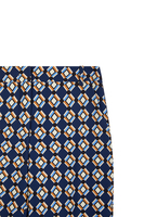 Navy blue and pale yellow diamond print trousers image