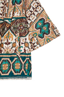 Beige and emerald green mixed pattern print velvet jacket image