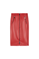 Ruby red faux leather pencil skirt image