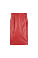 Ruby red faux leather pencil skirt image