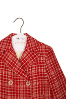 Red and ivory checked tweed peacoat image