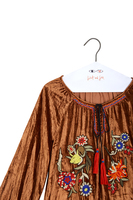 Caramel velvet floral embroidered blouse image