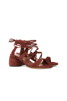 Chocolate brown suede lace up sandals image