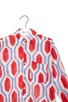 Ruby red and blue geometric print shirt image