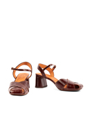 Chocolate brown patent leather sandals image