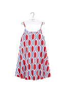 Ruby red and blue geometric print strap dress image