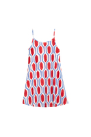 Ruby red and blue geometric print strap dress image