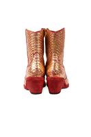 Red and gold laminated snakeskin ankle boots image