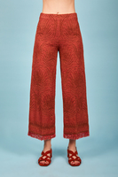 Pantaloni arancio bruciato in maglia jacquard lurex con motivo foglia image