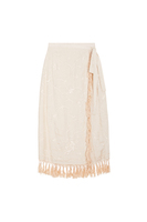 Ivory floral embroidered wrap skirt with tassles image