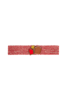 Red and brown elasticated abstract shapes buckle belt image