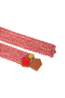 Cintura elasticizzata rossa e marrone con fibbia a forme astratte image