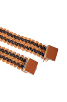 Brown raffia elasticated rectangle buckle belt image