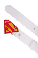 White leather superman buckle belt image