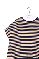 Navy blue and beige striped oversized short sleeve sweater image