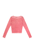 Crimson and white herringbone stitch print sweater image