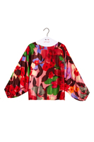 Blusa oversize con stampa floreale sfocata multicolore image