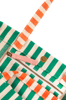 Emerald green and orange striped tote bag image