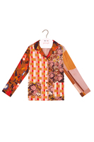 Camicia in seta con stampa floreale e a quadri multicolore image