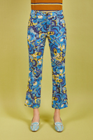 Ocean blue and yellow vintage floral print trousers image