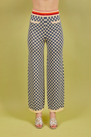 Pantaloni in maglia a scacchi avorio e navy image