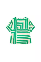 Emerald green and ivory geometric print blouse image