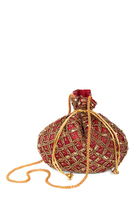 Burgundy and gold beaded crossbody bag image