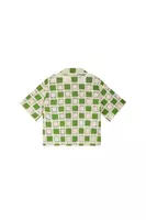Grass green floral checked crochet shirt image