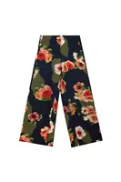 Navy blooming florals printed silk trousers image