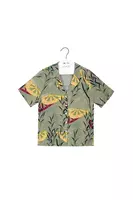 Sage green wave bamboo print shirt  image