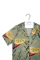 Sage green wave bamboo print shirt  image