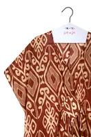 Chocolate brown geometric print kaftan dress  image