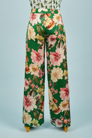 Green multicoloured flower print trousers image