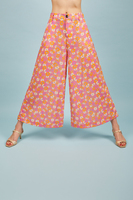 Fuchsia and orange floral print palazzo trousers image