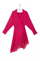 Fuchsia pink wrap dress with lace trim image