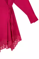Fuchsia pink wrap dress with lace trim image