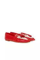 Red and White Woven Leather Loafers  image
