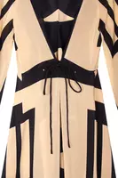 Black and beige bold geometric print silk dress  image